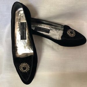 Stuart Weitzman VTG 80s Embellished Black Velvet Flats